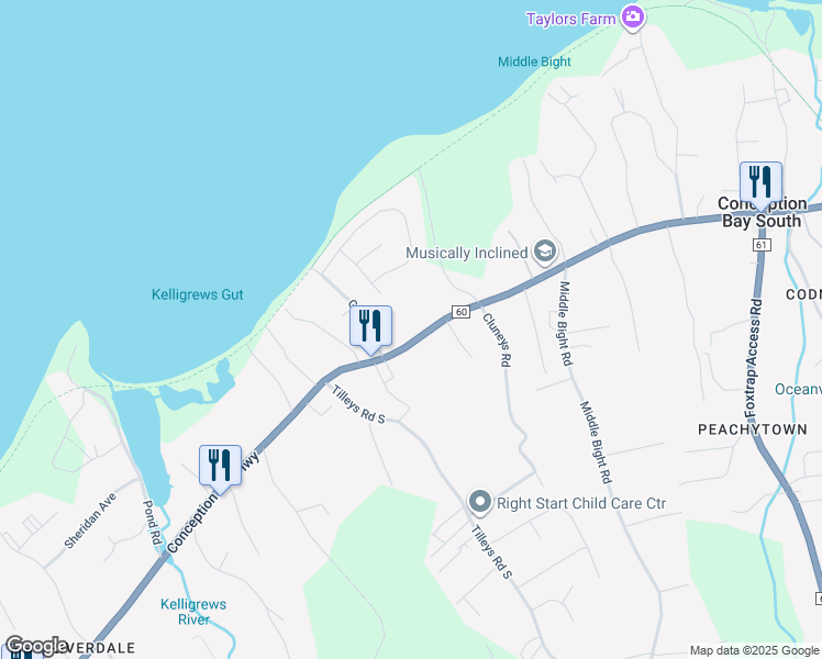 map of restaurants, bars, coffee shops, grocery stores, and more near 670 Conception Bay Highway in Conception Bay South