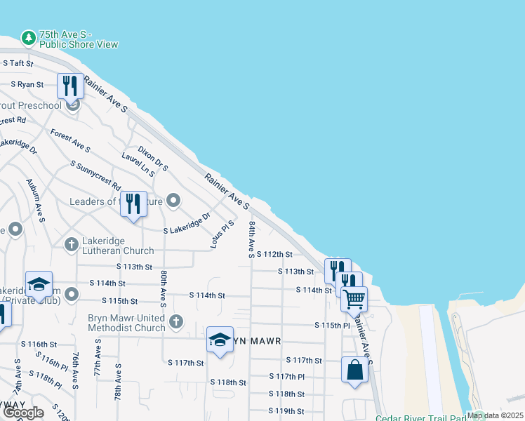 map of restaurants, bars, coffee shops, grocery stores, and more near 10936 Rainier Avenue South in Seattle