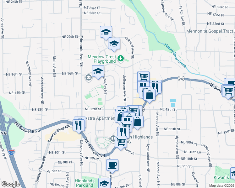 map of restaurants, bars, coffee shops, grocery stores, and more near 1410 Index Avenue Northeast in Renton