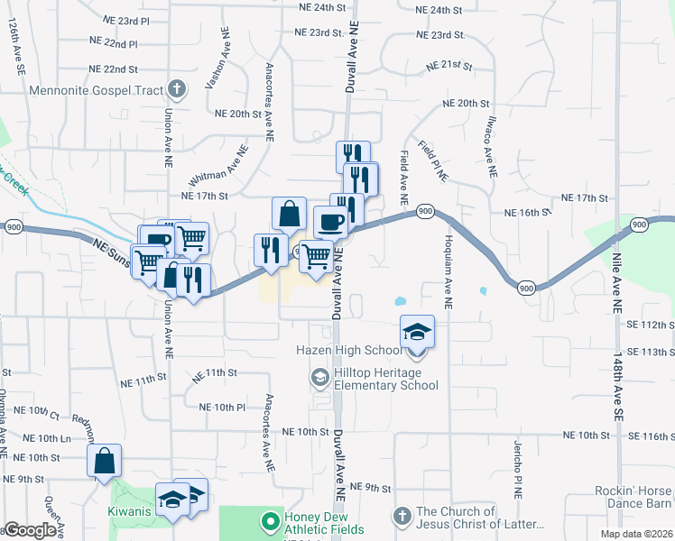 map of restaurants, bars, coffee shops, grocery stores, and more near 1332 Duvall Avenue Northeast in Renton