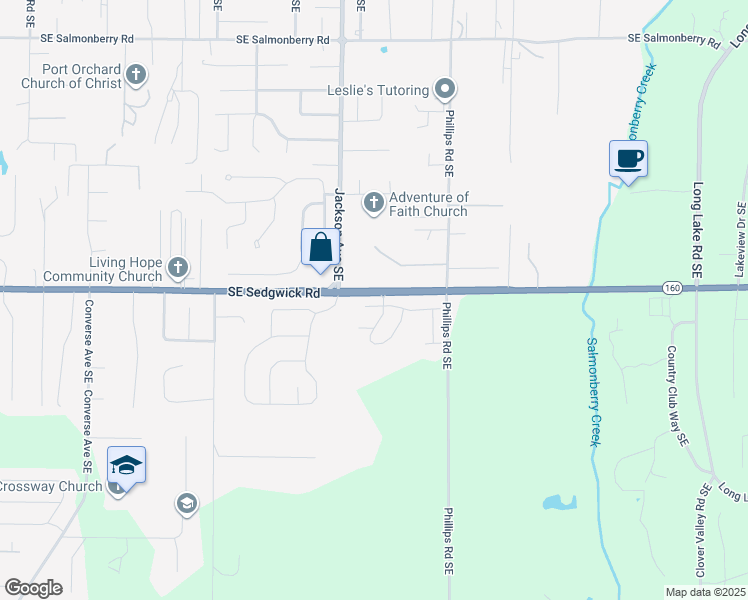 map of restaurants, bars, coffee shops, grocery stores, and more near 3341 Southeast Property Court in Port Orchard