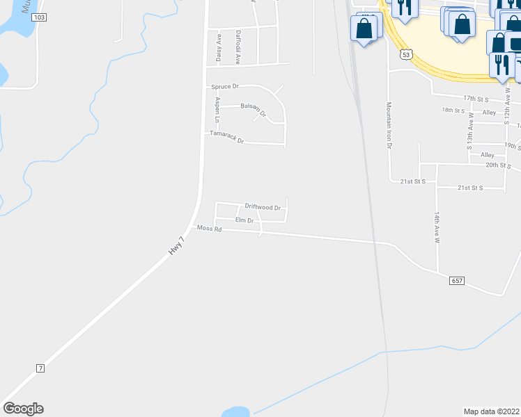 map of restaurants, bars, coffee shops, grocery stores, and more near 25 Driftwood Drive in Virginia