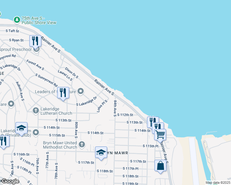 map of restaurants, bars, coffee shops, grocery stores, and more near 10936 Rainier Avenue South in Seattle