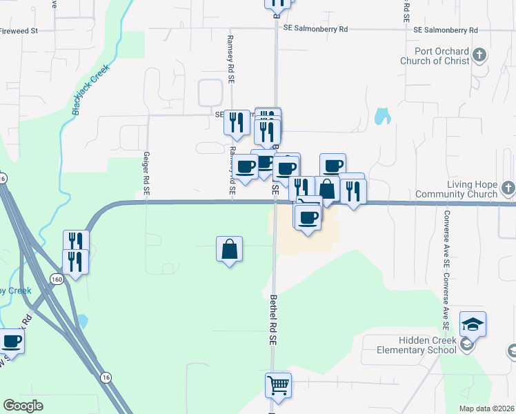 map of restaurants, bars, coffee shops, grocery stores, and more near 1516 Southeast Sedgwick Road in Port Orchard