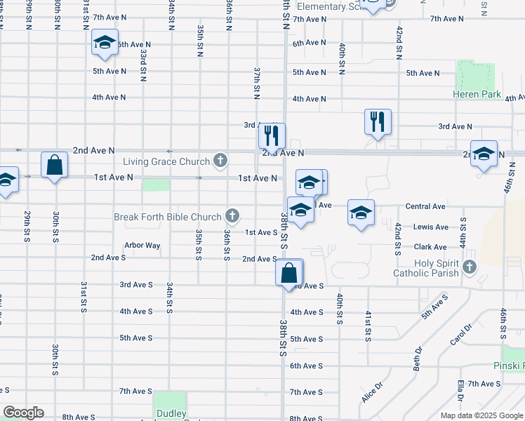 map of restaurants, bars, coffee shops, grocery stores, and more near 3700 Central Ave in Great Falls