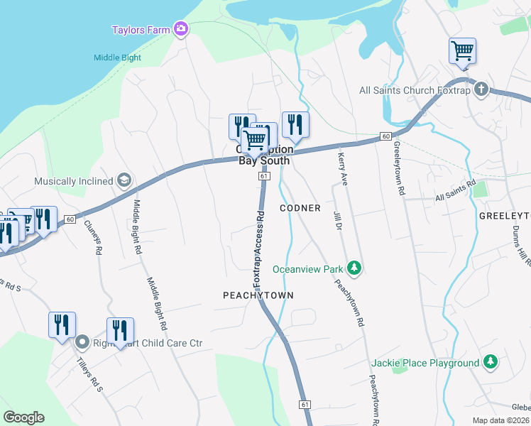 map of restaurants, bars, coffee shops, grocery stores, and more near 29 Foxtrap Access Road in Conception Bay South
