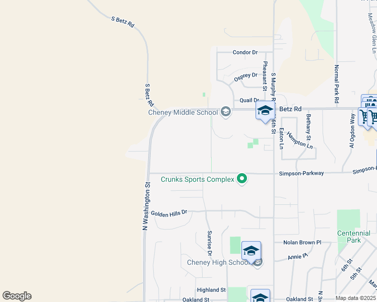 map of restaurants, bars, coffee shops, grocery stores, and more near 1090 West Betz Road in Cheney