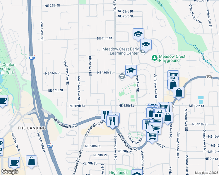 map of restaurants, bars, coffee shops, grocery stores, and more near 1403 Dayton Avenue Northeast in Renton