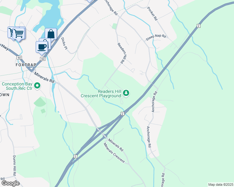map of restaurants, bars, coffee shops, grocery stores, and more near 17 Readers Hill Crescent in Conception Bay South