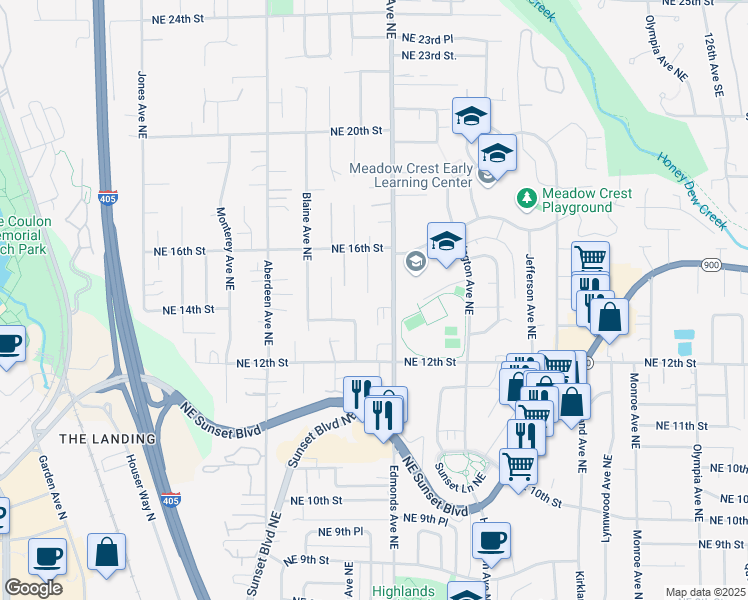 map of restaurants, bars, coffee shops, grocery stores, and more near 1403 Dayton Avenue Northeast in Renton