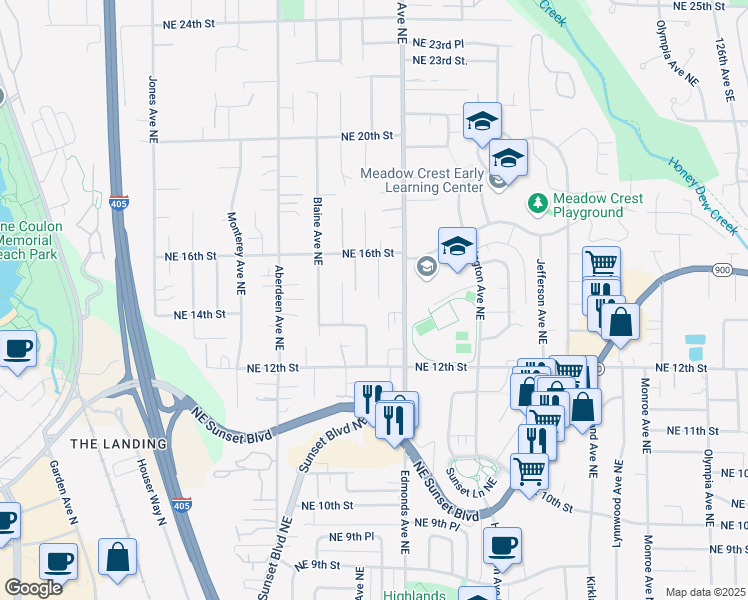 map of restaurants, bars, coffee shops, grocery stores, and more near 1403 Dayton Avenue Northeast in Renton