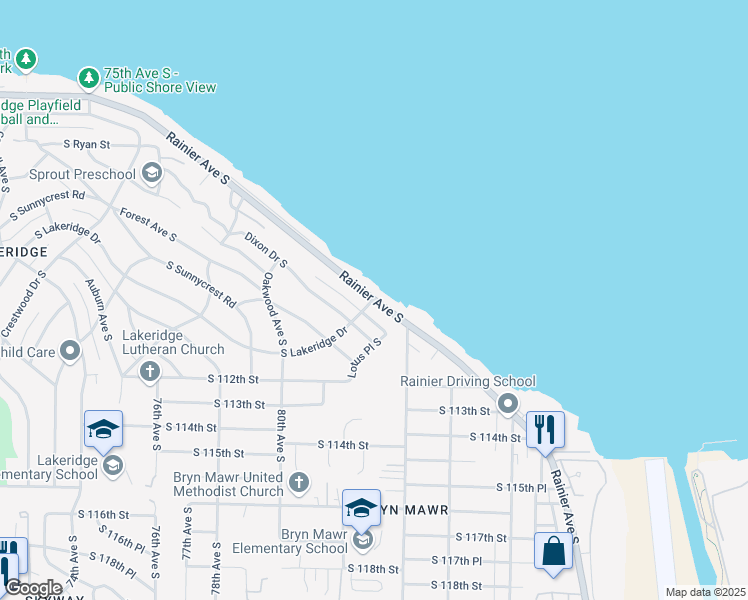 map of restaurants, bars, coffee shops, grocery stores, and more near 10900 Rainier Avenue South in Seattle