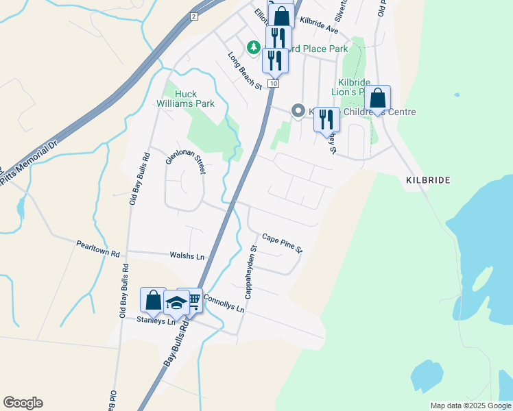 map of restaurants, bars, coffee shops, grocery stores, and more near 7 Cape Pine Street in St. John's