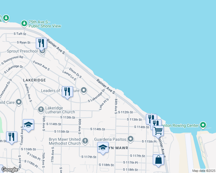 map of restaurants, bars, coffee shops, grocery stores, and more near 10900 Rainier Avenue South in Seattle