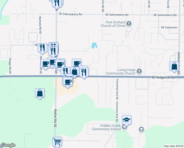 map of restaurants, bars, coffee shops, grocery stores, and more near 4692 Abdula Place Southeast in Port Orchard