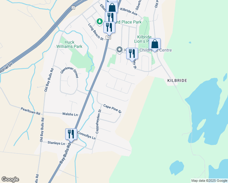 map of restaurants, bars, coffee shops, grocery stores, and more near 32 A Courtney Street in St. John's