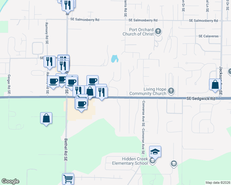 map of restaurants, bars, coffee shops, grocery stores, and more near 4692 Abdula Place Southeast in Port Orchard
