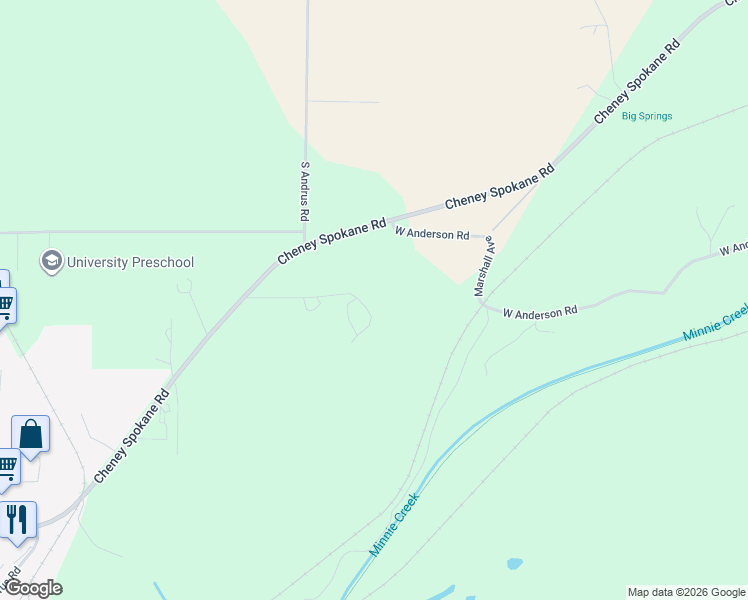 map of restaurants, bars, coffee shops, grocery stores, and more near 16307 Cheney Spokane Road in Cheney