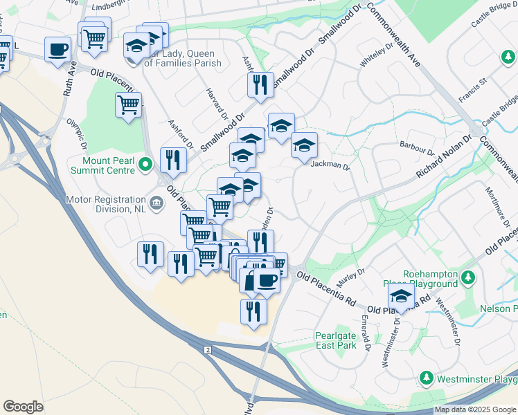 map of restaurants, bars, coffee shops, grocery stores, and more near 30 Hounsell Avenue in Mount Pearl