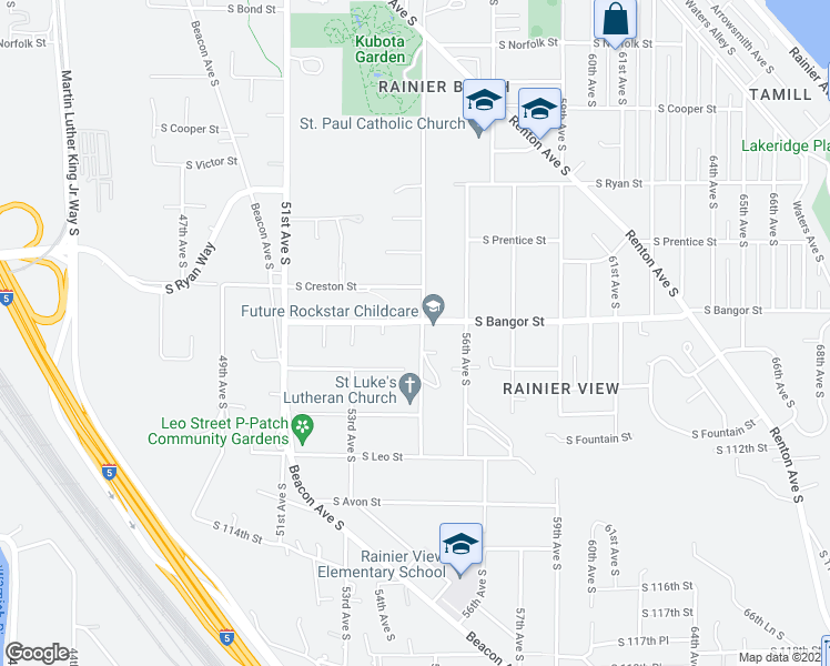 map of restaurants, bars, coffee shops, grocery stores, and more near 10515 55th Avenue South in Seattle