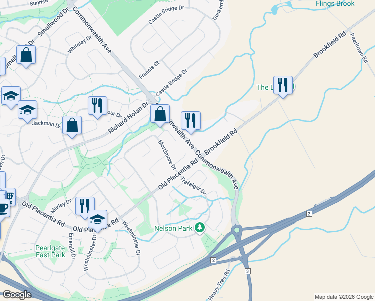 map of restaurants, bars, coffee shops, grocery stores, and more near 15 Brett Place in Mount Pearl