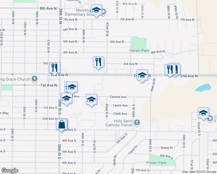 map of restaurants, bars, coffee shops, grocery stores, and more near 4200 2nd Avenue North in Great Falls