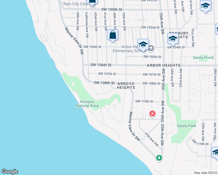 map of restaurants, bars, coffee shops, grocery stores, and more near 10751 Southwest 108th Street in Seattle