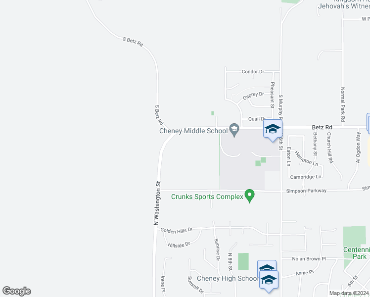 map of restaurants, bars, coffee shops, grocery stores, and more near 11 West Betz Road in Cheney