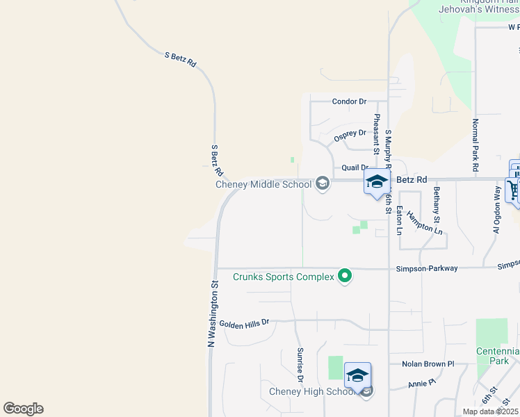 map of restaurants, bars, coffee shops, grocery stores, and more near 11 West Betz Road in Cheney