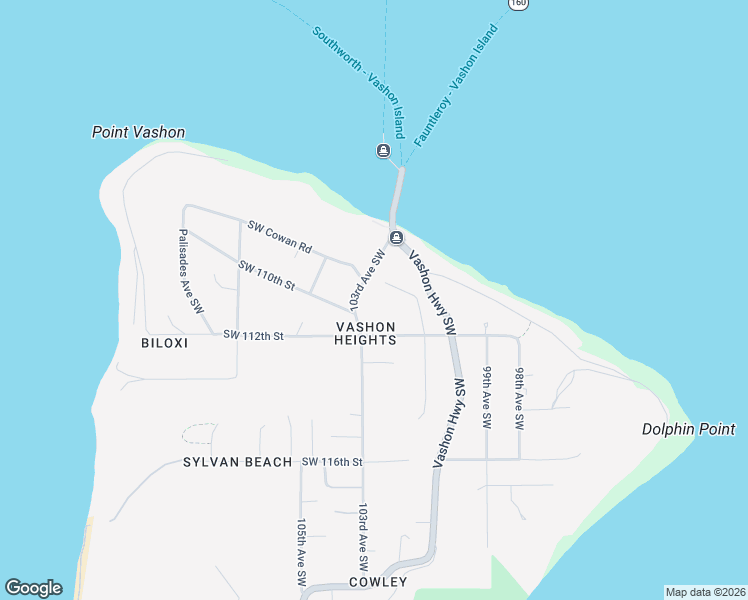 map of restaurants, bars, coffee shops, grocery stores, and more near 10980 103rd Avenue Southwest in Vashon