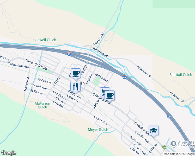 map of restaurants, bars, coffee shops, grocery stores, and more near 213 North Fourth in Osburn