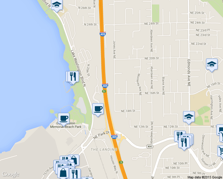 map of restaurants, bars, coffee shops, grocery stores, and more near 1617 Jones Avenue Northeast in Renton