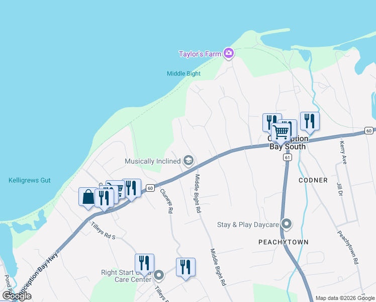 map of restaurants, bars, coffee shops, grocery stores, and more near 13 Pennells Road in Conception Bay South