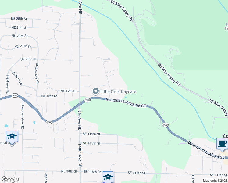 map of restaurants, bars, coffee shops, grocery stores, and more near 15109 Southeast 107th Street in Renton