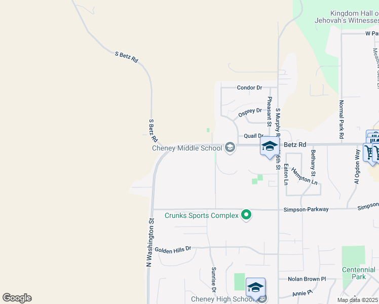 map of restaurants, bars, coffee shops, grocery stores, and more near 11 West Betz Road in Cheney