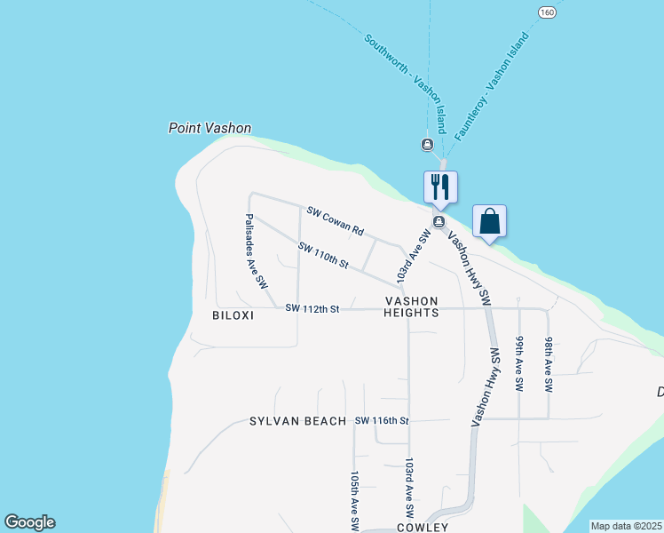 map of restaurants, bars, coffee shops, grocery stores, and more near 10409 Southwest 110th Street in Vashon