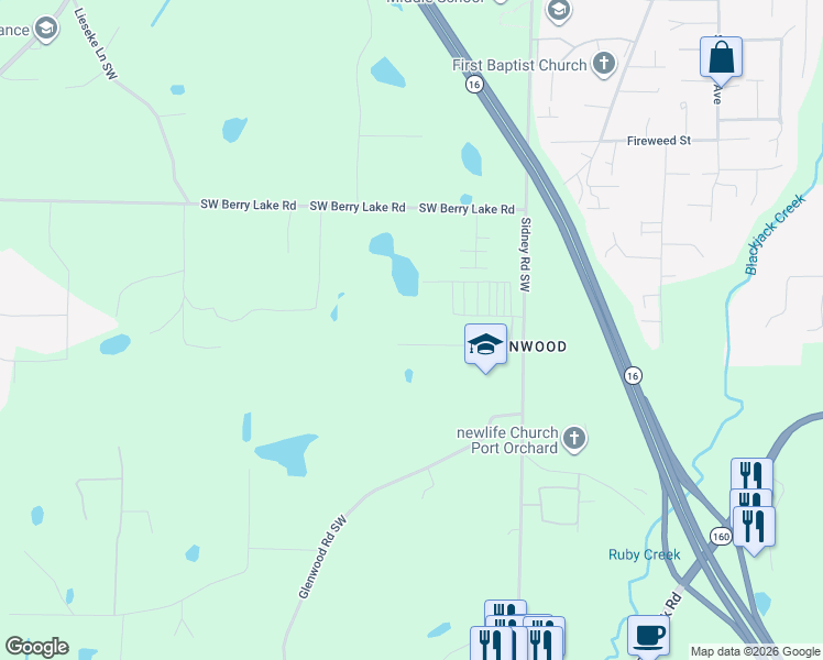 map of restaurants, bars, coffee shops, grocery stores, and more near 637 Southwest Birch Road in Port Orchard