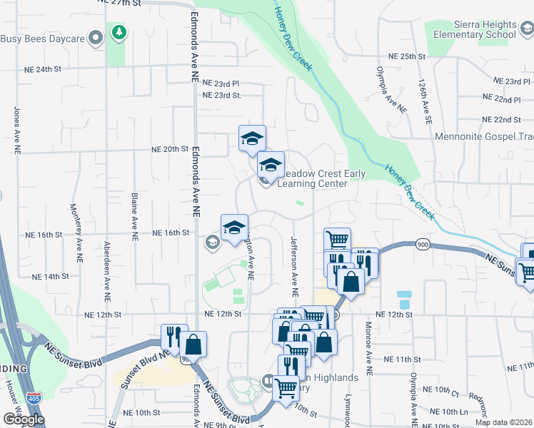 map of restaurants, bars, coffee shops, grocery stores, and more near 1528 Index Avenue Northeast in Renton