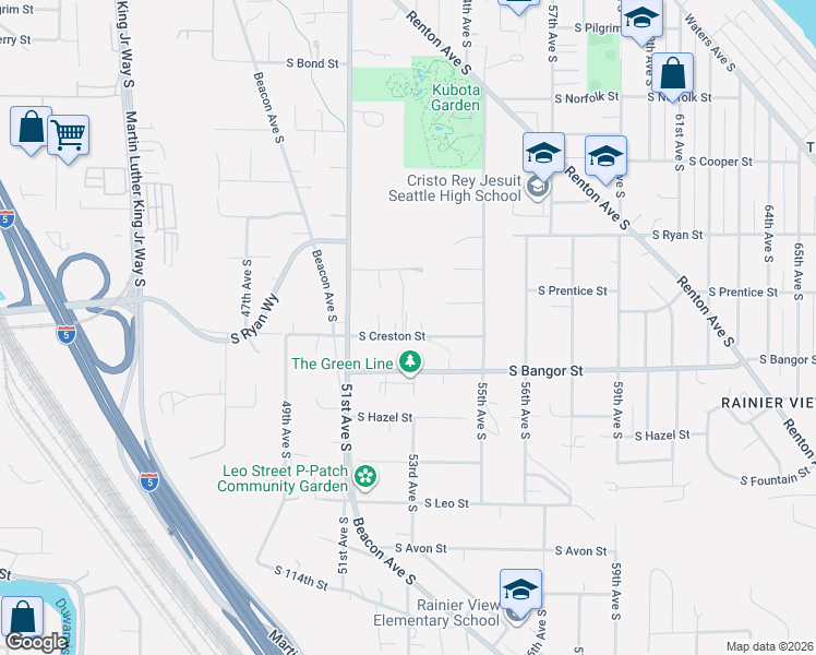 map of restaurants, bars, coffee shops, grocery stores, and more near 5154 South Creston Street in Seattle
