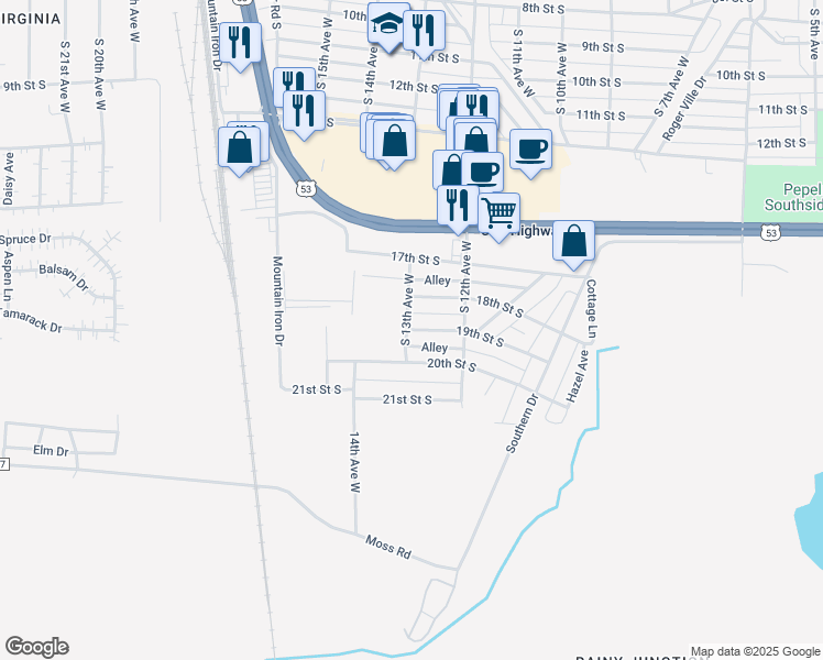 map of restaurants, bars, coffee shops, grocery stores, and more near 1220 18th Street South in Virginia