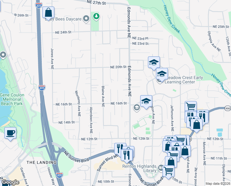 map of restaurants, bars, coffee shops, grocery stores, and more near 1718 Dayton Avenue Northeast in Renton