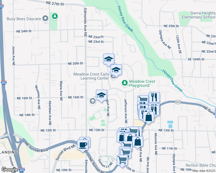 map of restaurants, bars, coffee shops, grocery stores, and more near 1801 Index Avenue Northeast in Renton