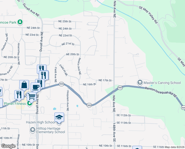 map of restaurants, bars, coffee shops, grocery stores, and more near 1732 Kitsap Place Northeast in Renton