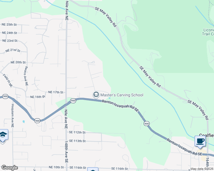 map of restaurants, bars, coffee shops, grocery stores, and more near 15136 Southeast 107th Street in Renton