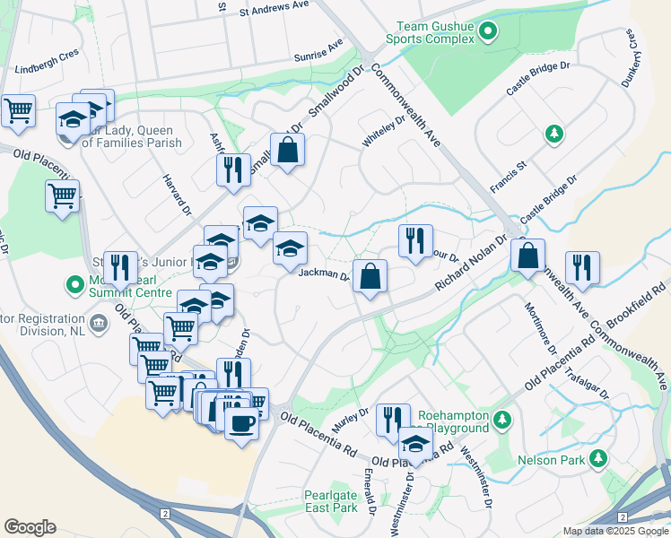 map of restaurants, bars, coffee shops, grocery stores, and more near 39 Jackman Drive in Mount Pearl