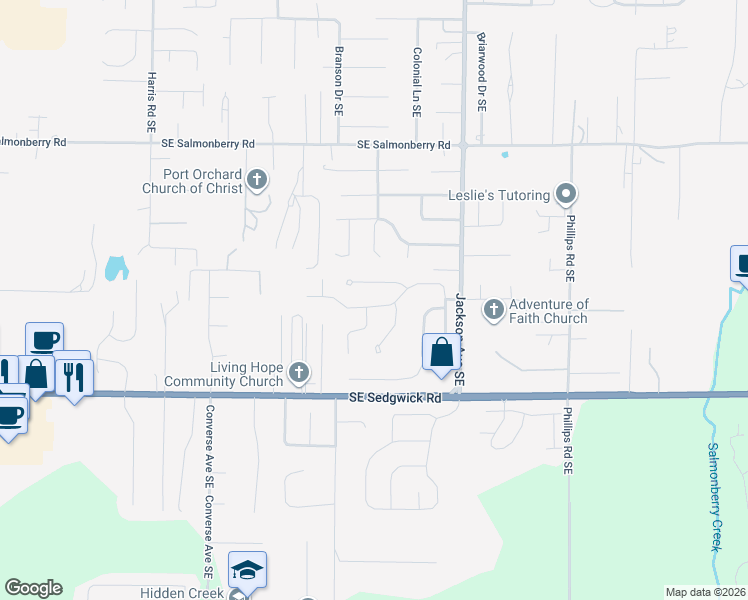 map of restaurants, bars, coffee shops, grocery stores, and more near 3140 Southeast Beechcrest Court in Port Orchard