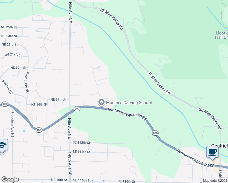 map of restaurants, bars, coffee shops, grocery stores, and more near 15136 Southeast 107th Street in Renton
