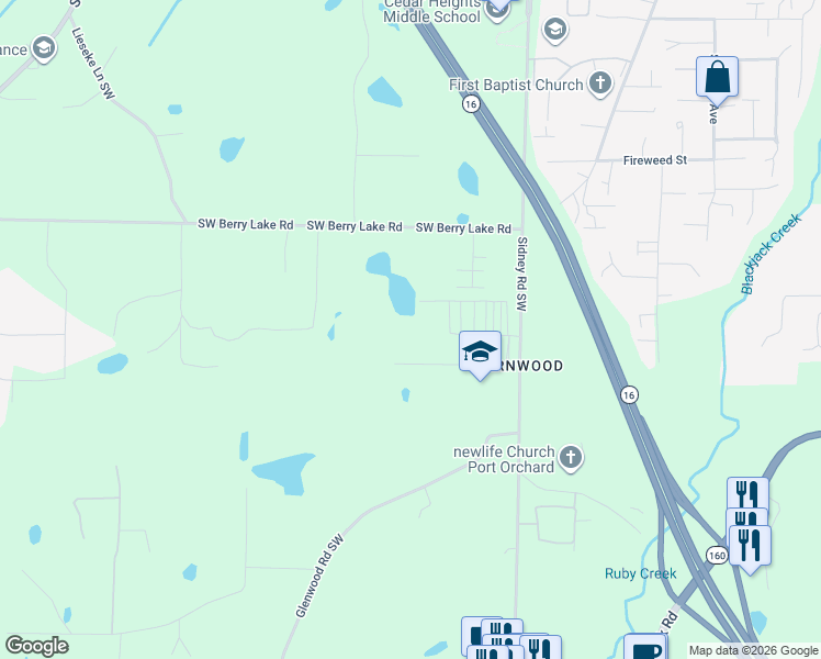 map of restaurants, bars, coffee shops, grocery stores, and more near 637 Southwest Birch Road in Port Orchard
