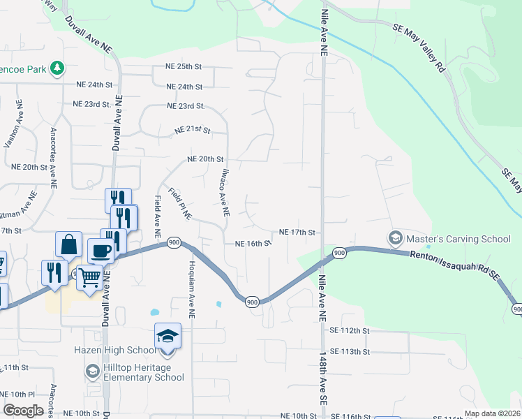 map of restaurants, bars, coffee shops, grocery stores, and more near 1732 Kitsap Place Northeast in Renton