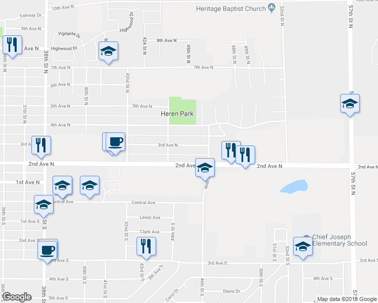 map of restaurants, bars, coffee shops, grocery stores, and more near 4420 3rd Avenue North in Great Falls